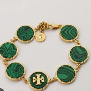 Tory Burch Malachite Link Bracelet Gold and Green With Logo